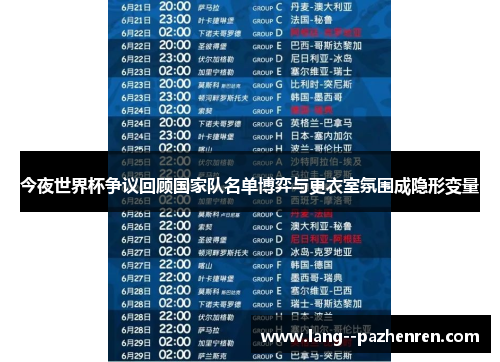 今夜世界杯争议回顾国家队名单博弈与更衣室氛围成隐形变量 今夜世界杯争议回顾国家队名单博弈与更衣室氛围成隐形变量